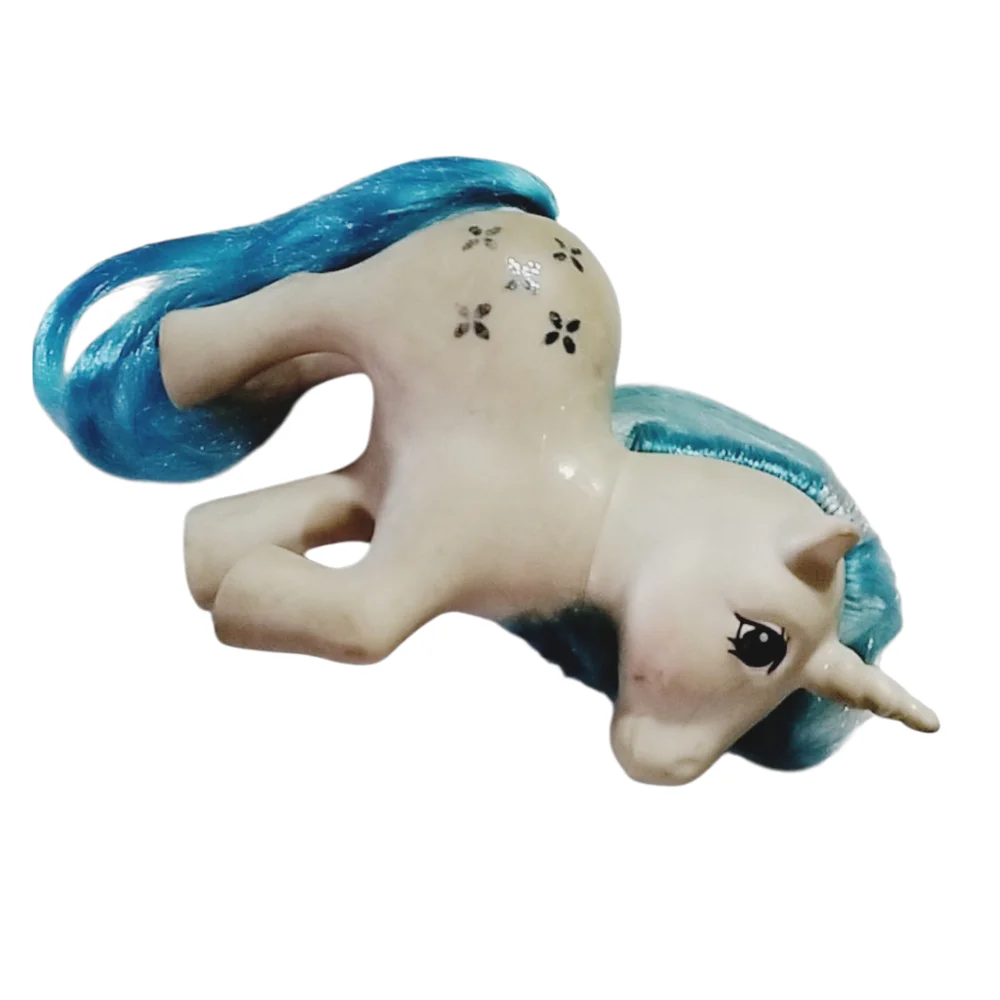 Blue and Cream Unicorn Toy with Blue Mane and Tail.